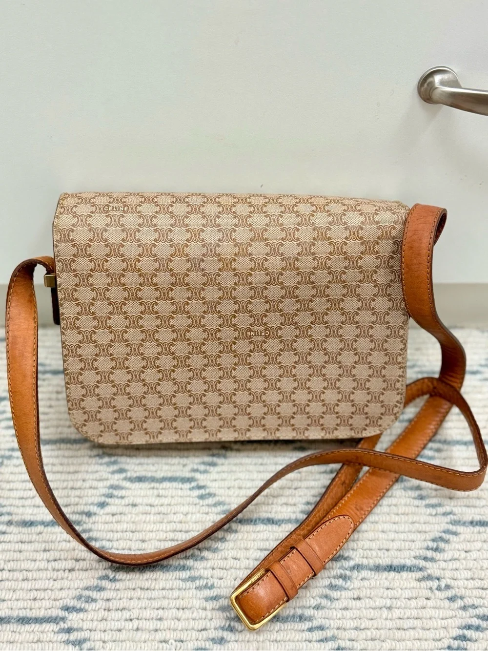 CELINE Vintage 90’s Rare Brown Macadam Triomphe Canvas Horse Carriage Crossbody